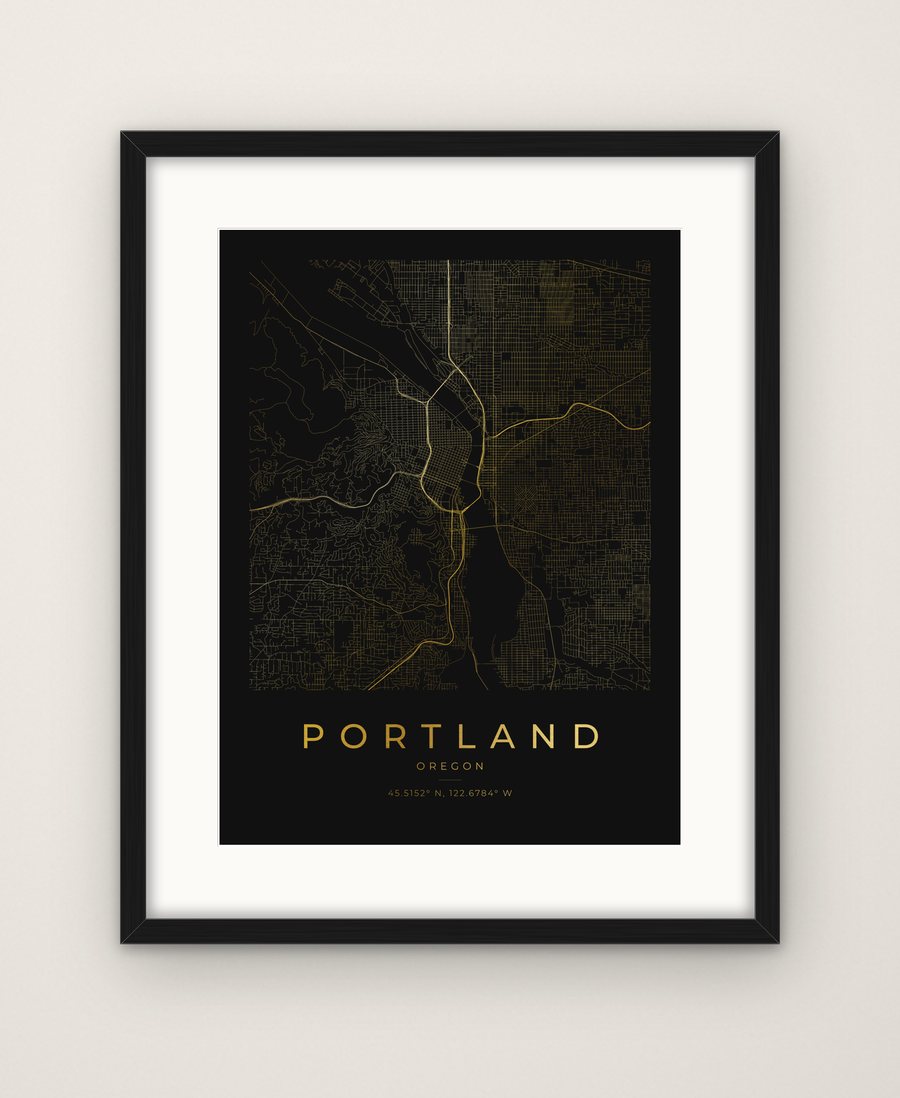 Portland street map in gold foil, framed