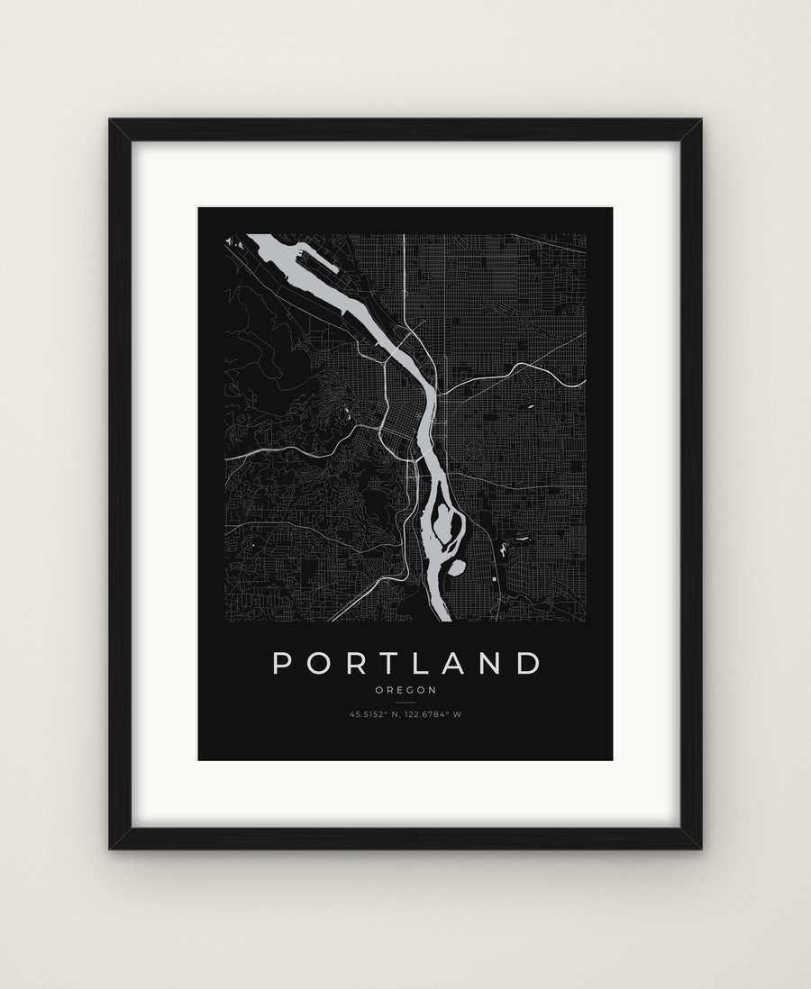 Portland in silver on black
